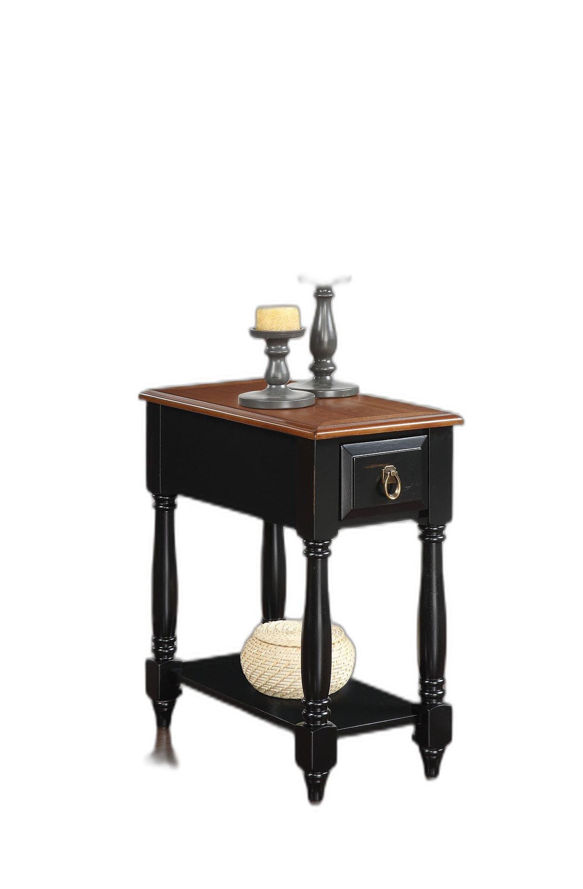 HomeRoots Side Table, Black & Oak - Rubber Wood, Ash Veneer Black & Oak