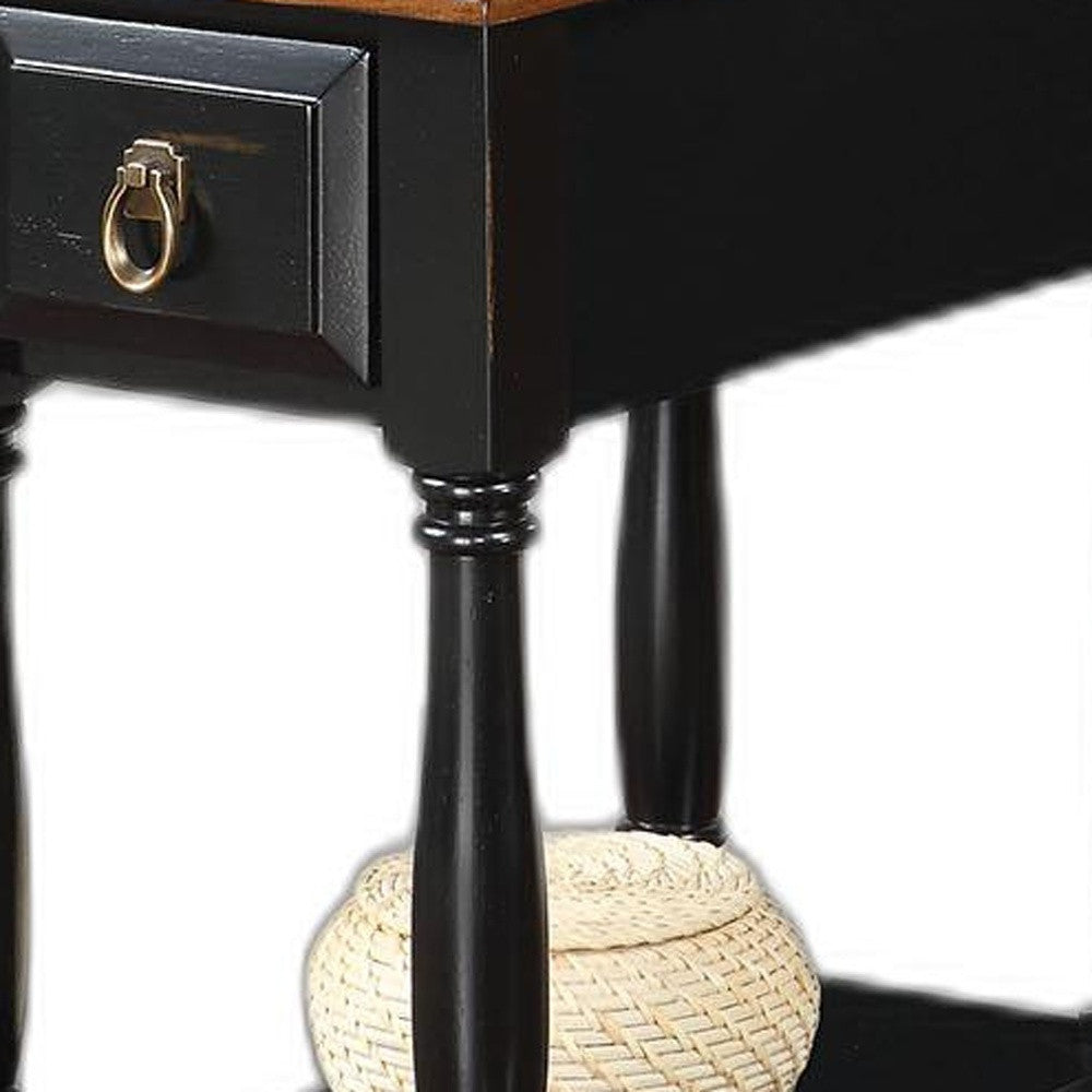 HomeRoots Side Table, Black & Oak - Rubber Wood, Ash Veneer Black & Oak