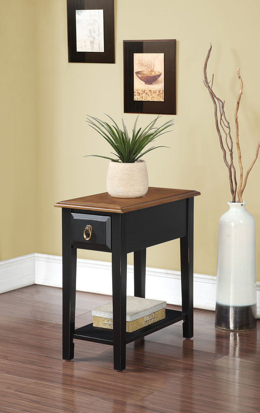 HomeRoots Side Table, Black & Oak - Rubber Wood, Ash Veneer Black & Oak