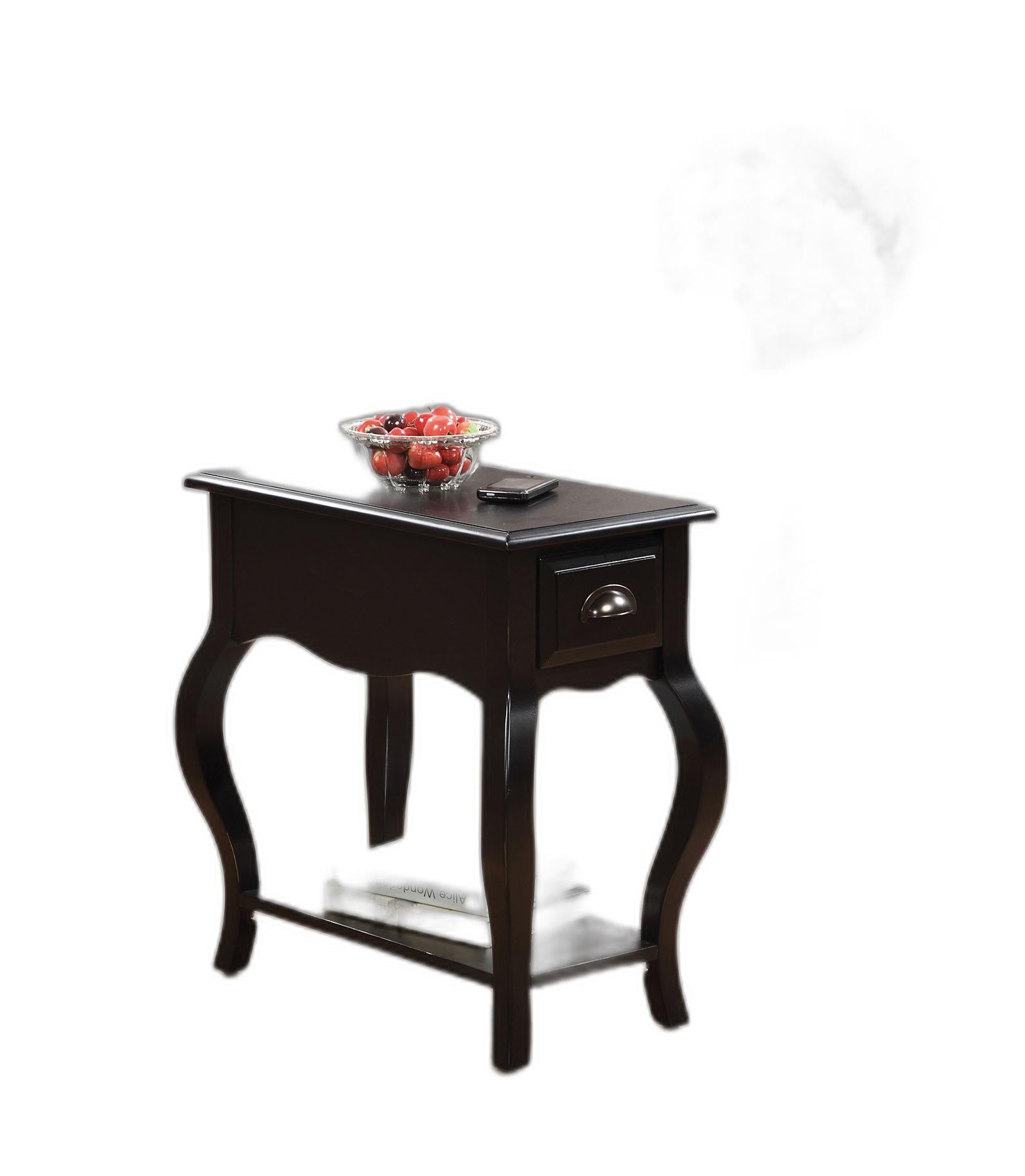 HomeRoots Side Table Black - Rubber Wood Cherry Venee Black