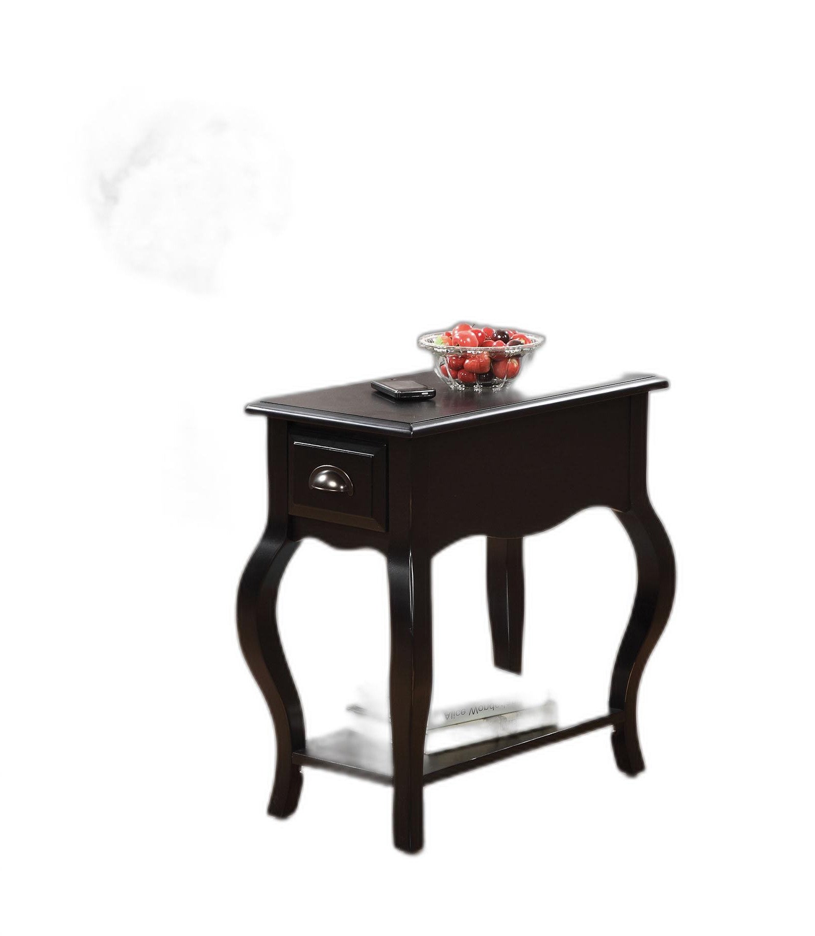 HomeRoots Side Table Black - Rubber Wood Cherry Venee Black