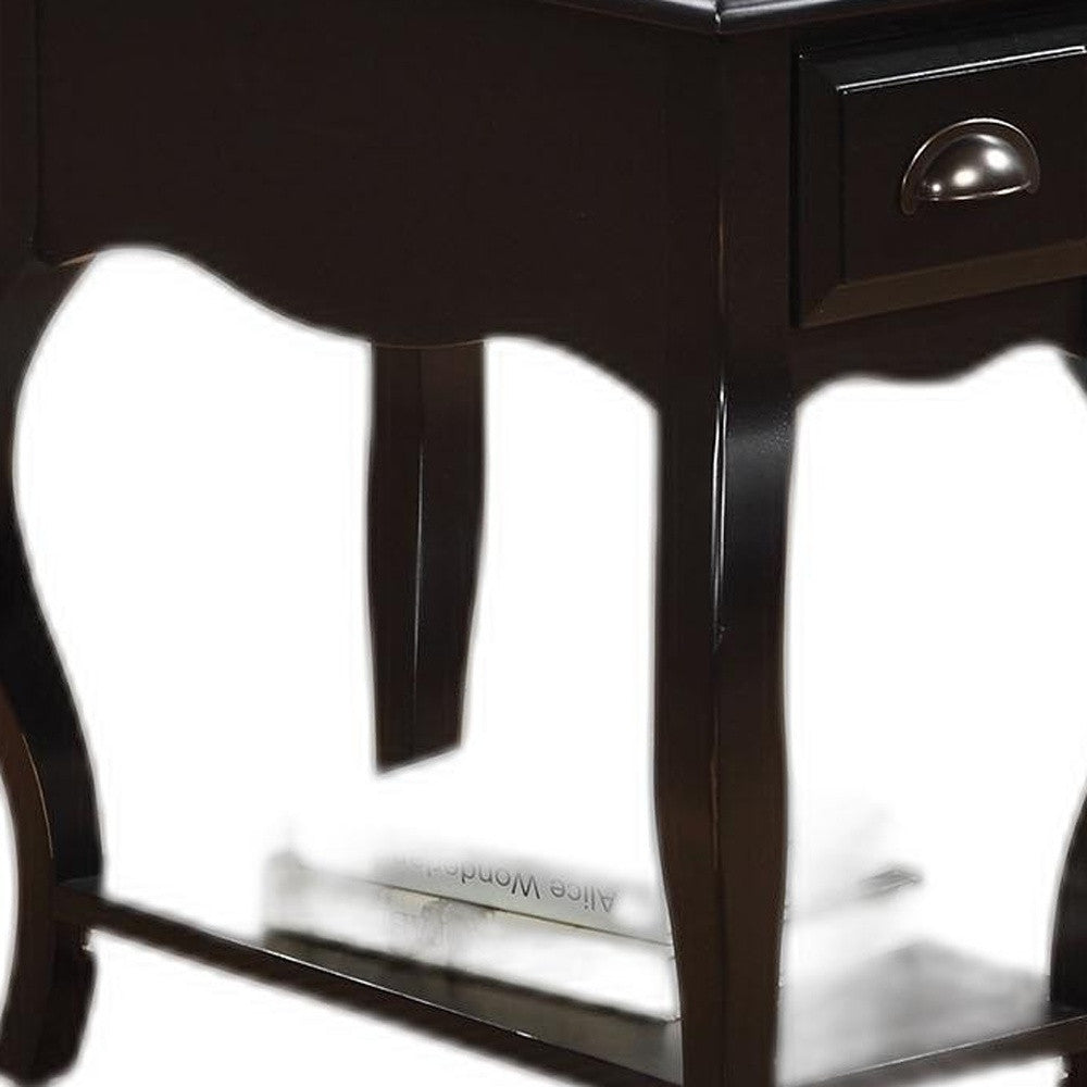 HomeRoots Side Table Black - Rubber Wood Cherry Venee Black