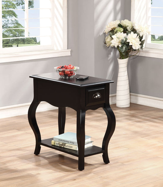 HomeRoots Side Table Black - Rubber Wood Cherry Venee Black