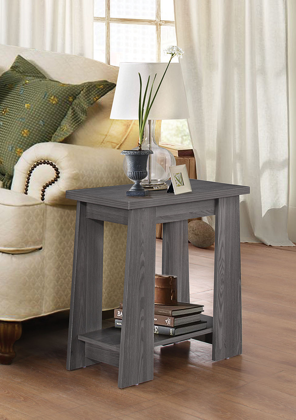 HomeRoots Side Table, Dark Gray Oak - Particle Board w/Paper Ve Dark Gray