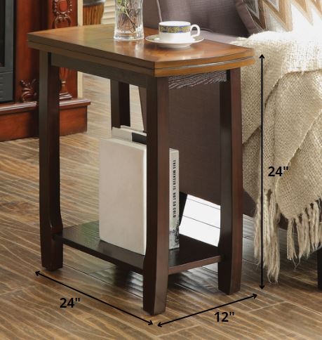 HomeRoots Side Table, Espresso & Dark Oak - MDF, Particle Board, Birc Espresso & Dark Oak