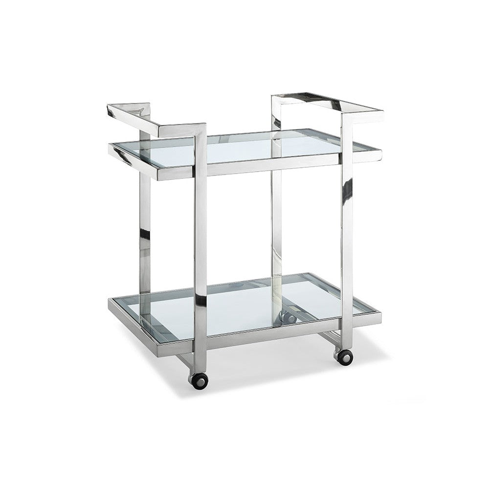 HomeRoots Side Table Or Bar Cart With Stainless Steel Base