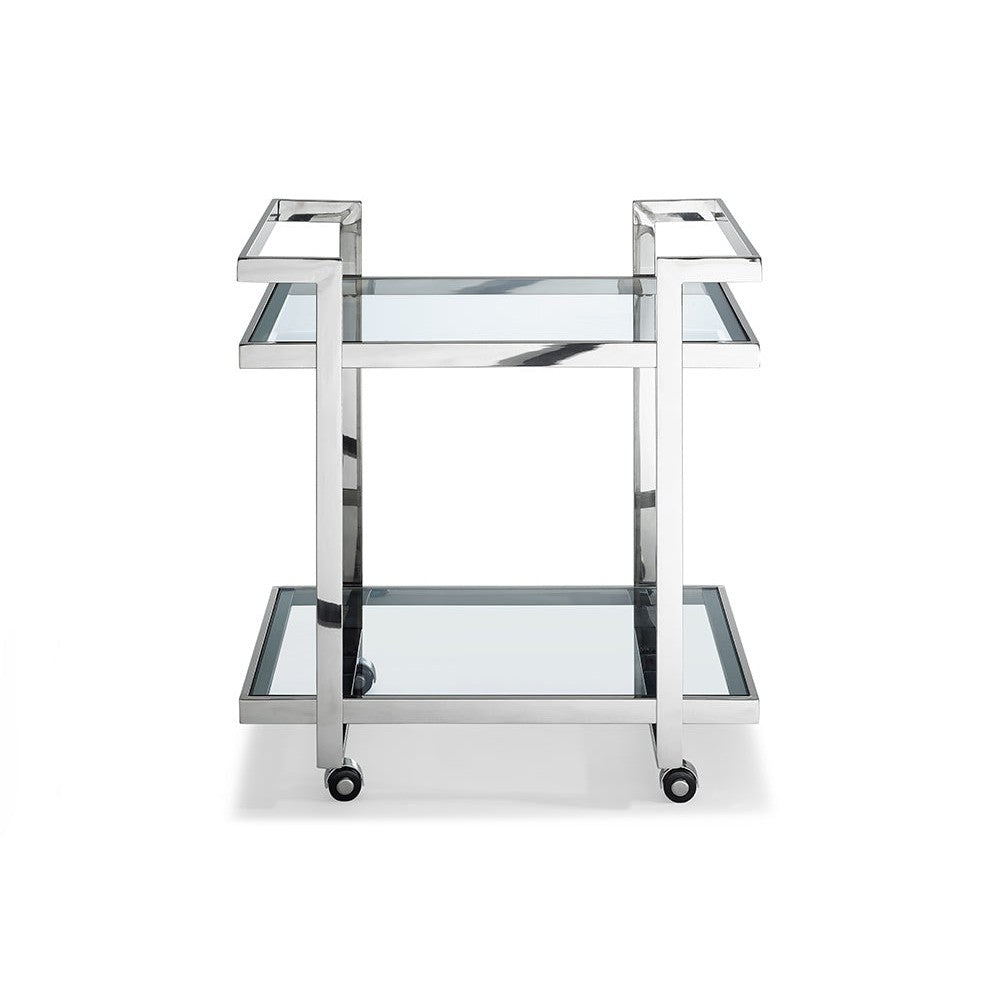 HomeRoots Side Table Or Bar Cart With Stainless Steel Base