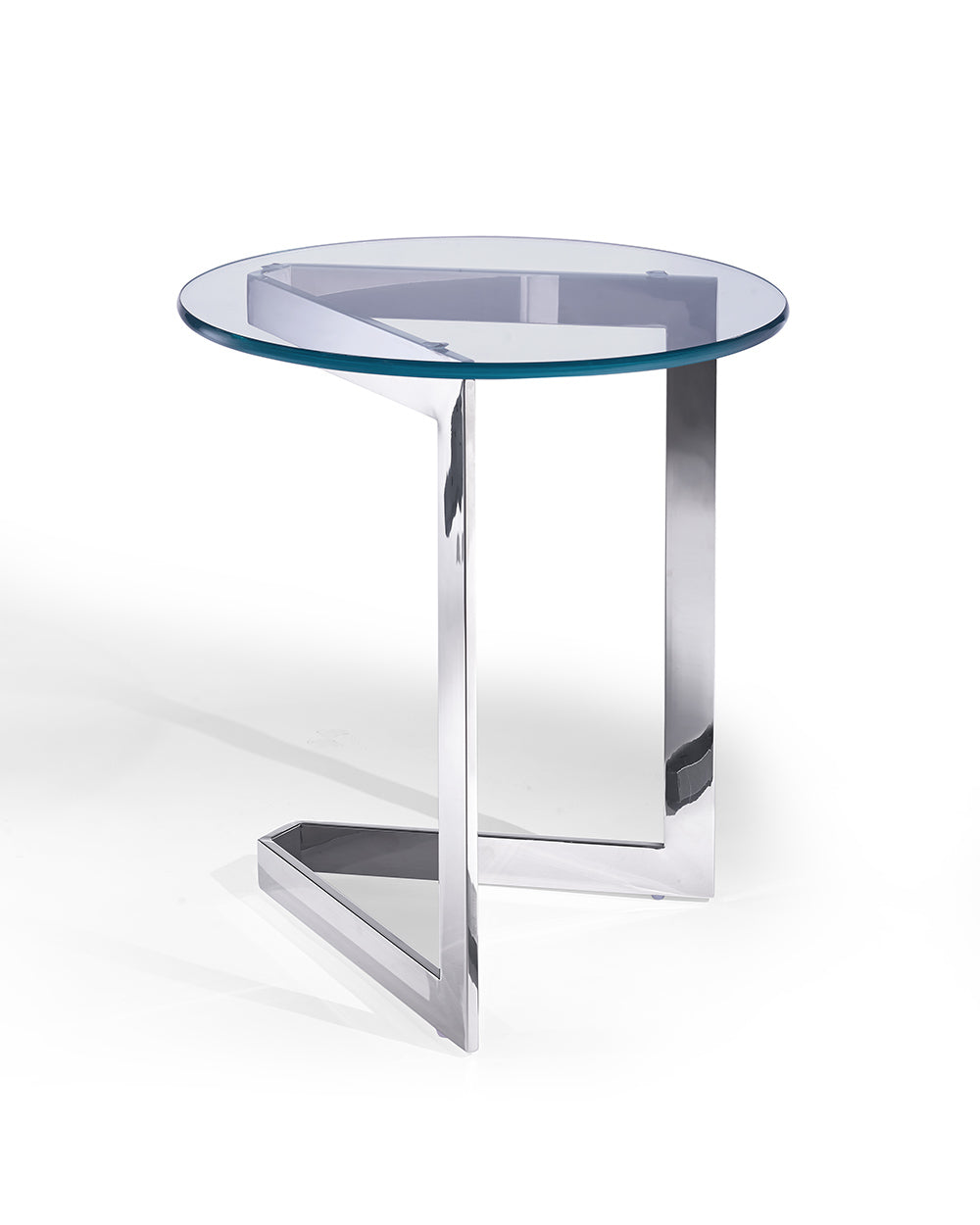 HomeRoots Side Table Round With Clear Glass Top and Stainless Steel Base
