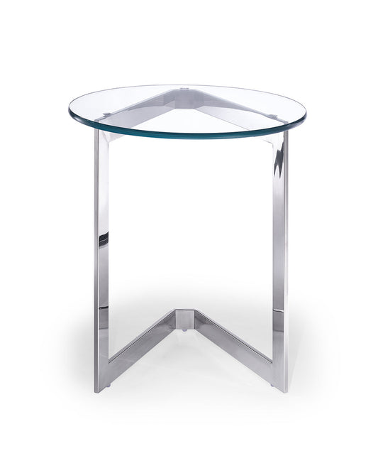 HomeRoots Side Table Round With Clear Glass Top and Stainless Steel Base