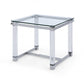 HomeRoots Side Table With 10 mm Tempered Clear Glass Top and Polished Stainless Steel Frame Acrylic Legs