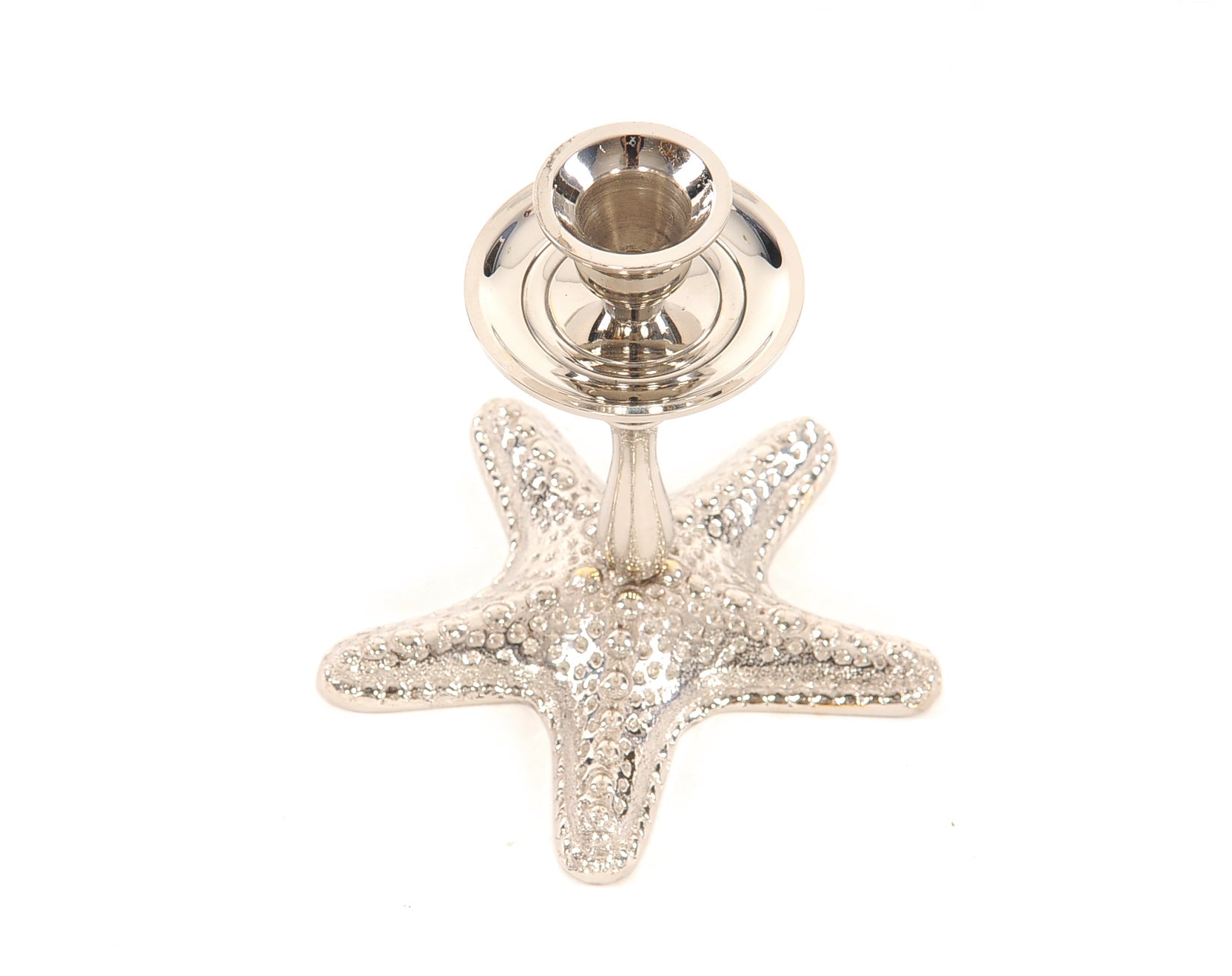 HomeRoots Silver Finish Star Fish Taper Candle Holder