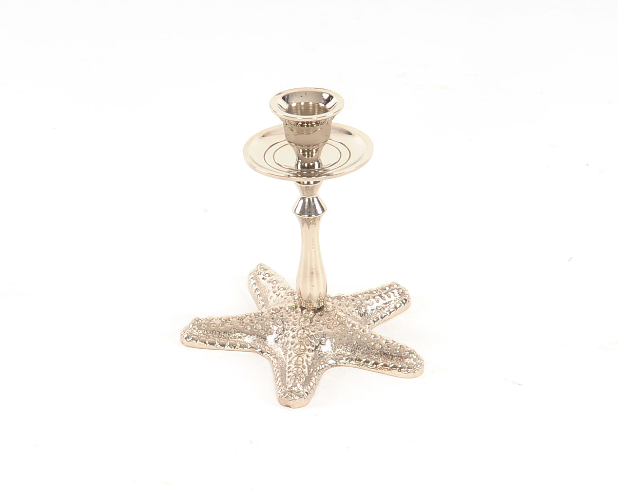 HomeRoots Silver Finish Star Fish Taper Candle Holder