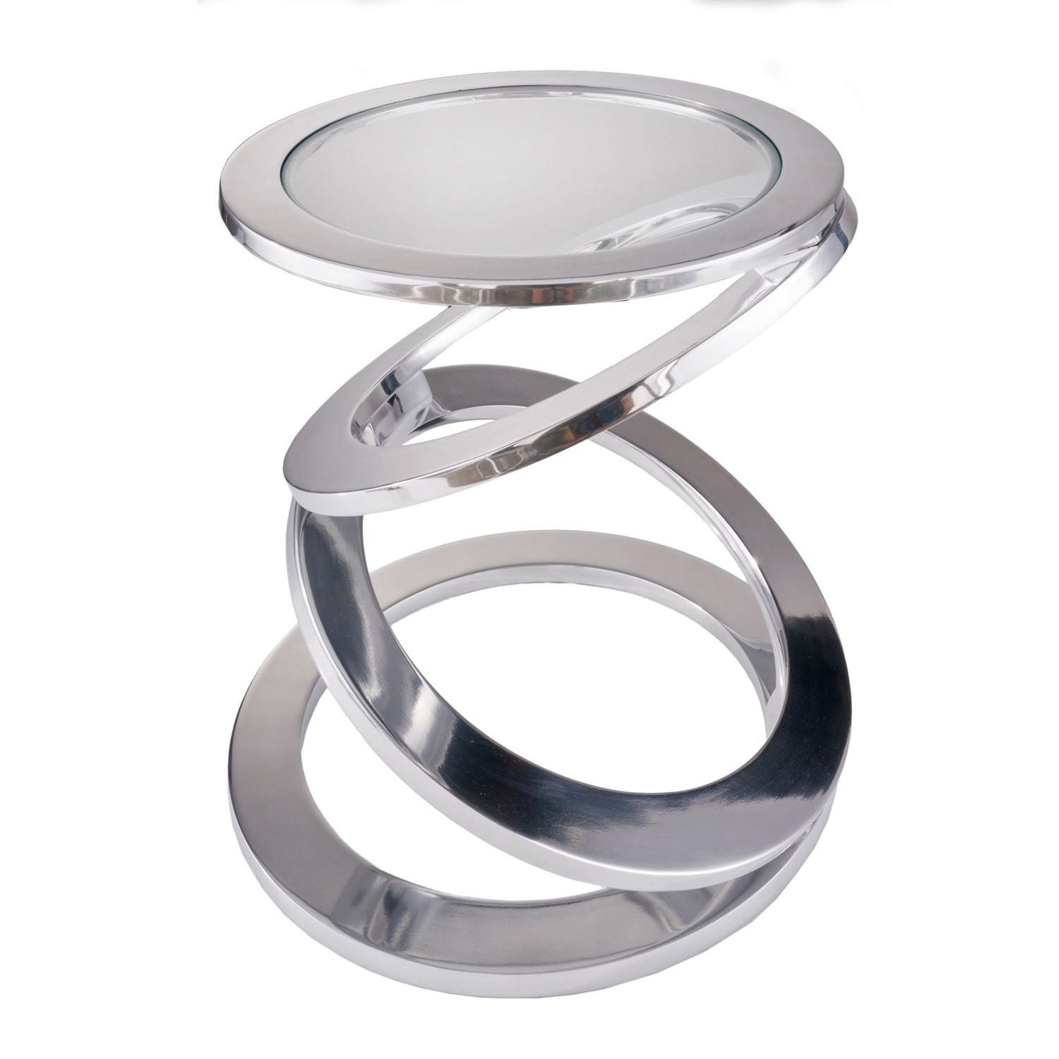 HomeRoots Silver Rings With Metal Frame and Glass Top Accent Table