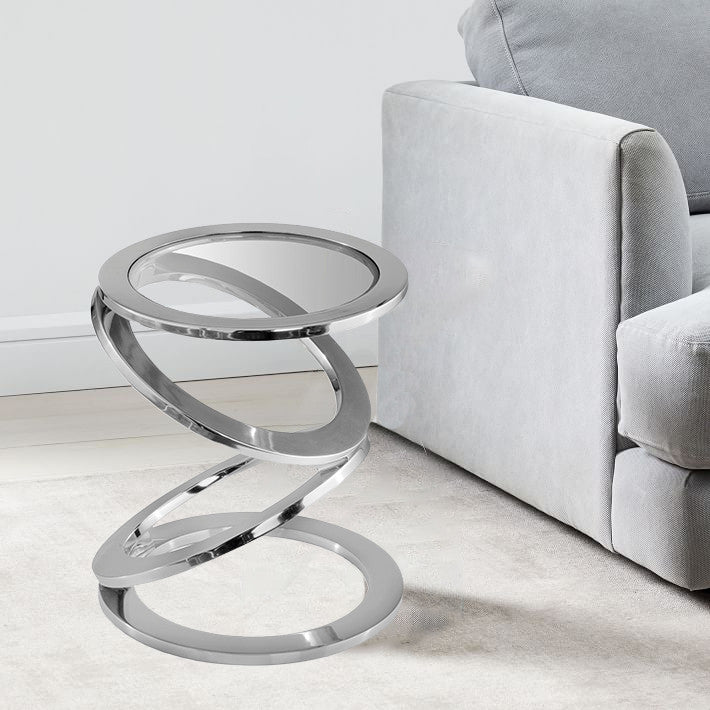 HomeRoots Silver Rings With Metal Frame and Glass Top Accent Table