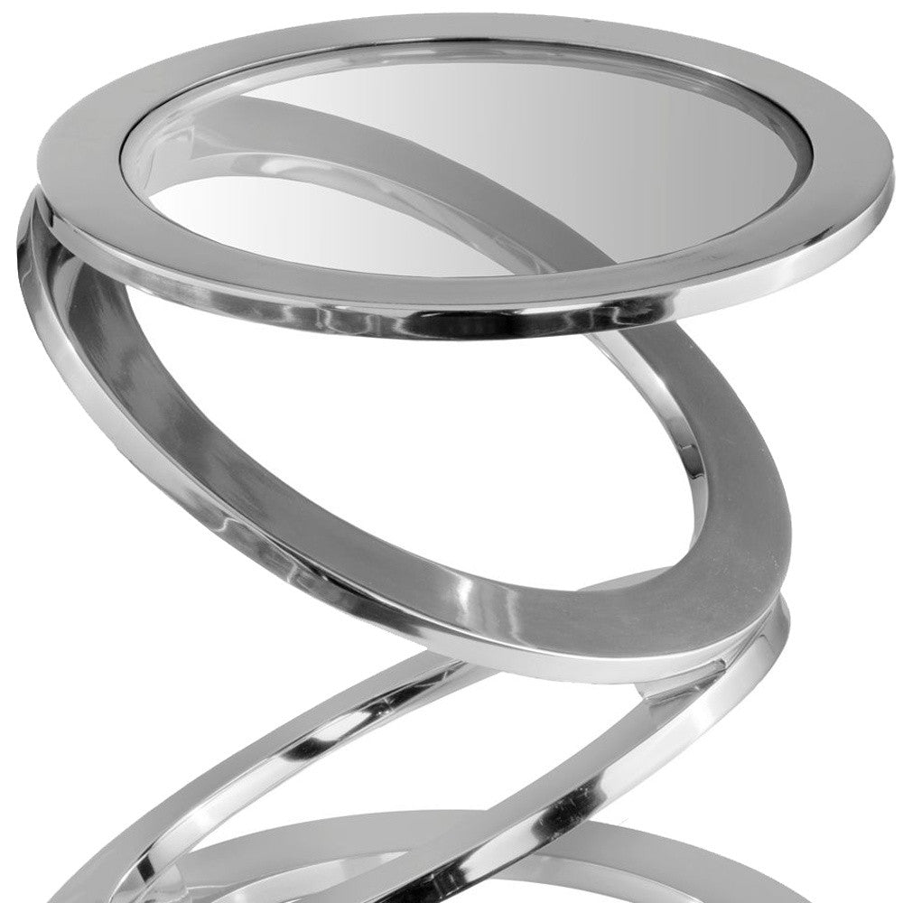 HomeRoots Silver Rings With Metal Frame and Glass Top Accent Table