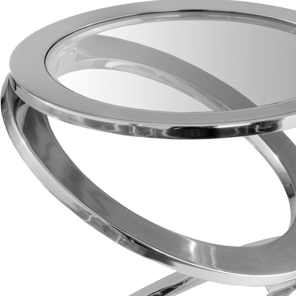 HomeRoots Silver Rings With Metal Frame and Glass Top Accent Table