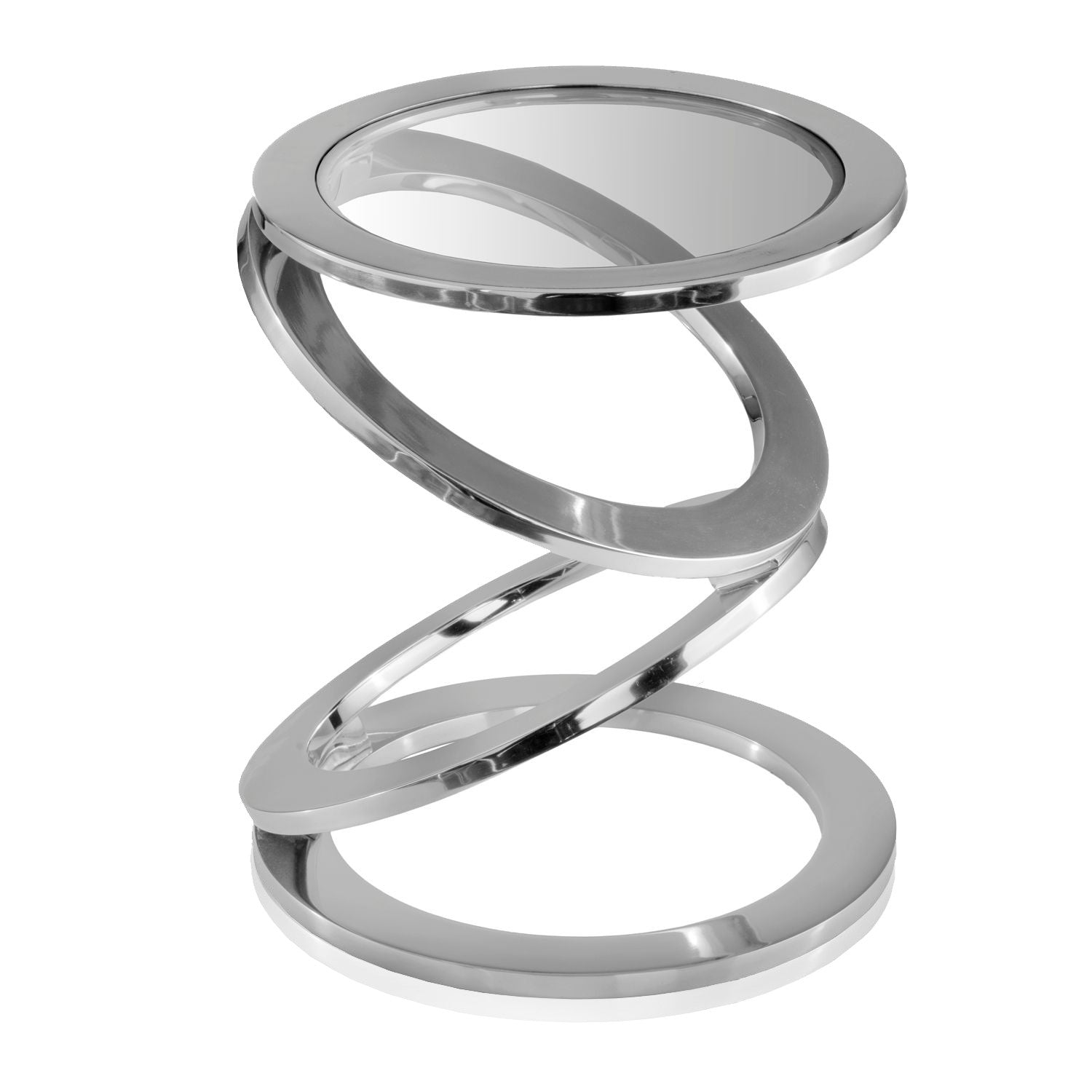 HomeRoots Silver Rings With Metal Frame and Glass Top Accent Table
