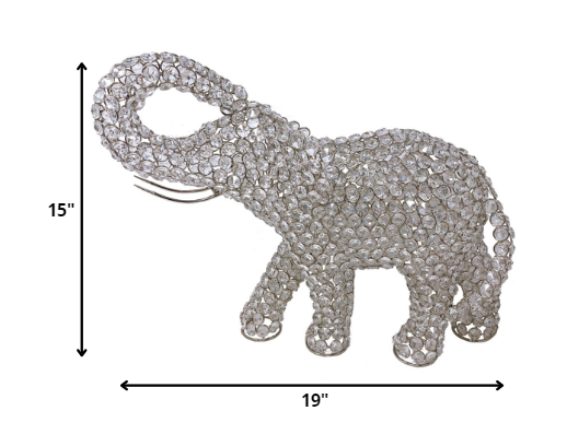 HomeRoots Silver and Faux Crystal Elephant Sculpture