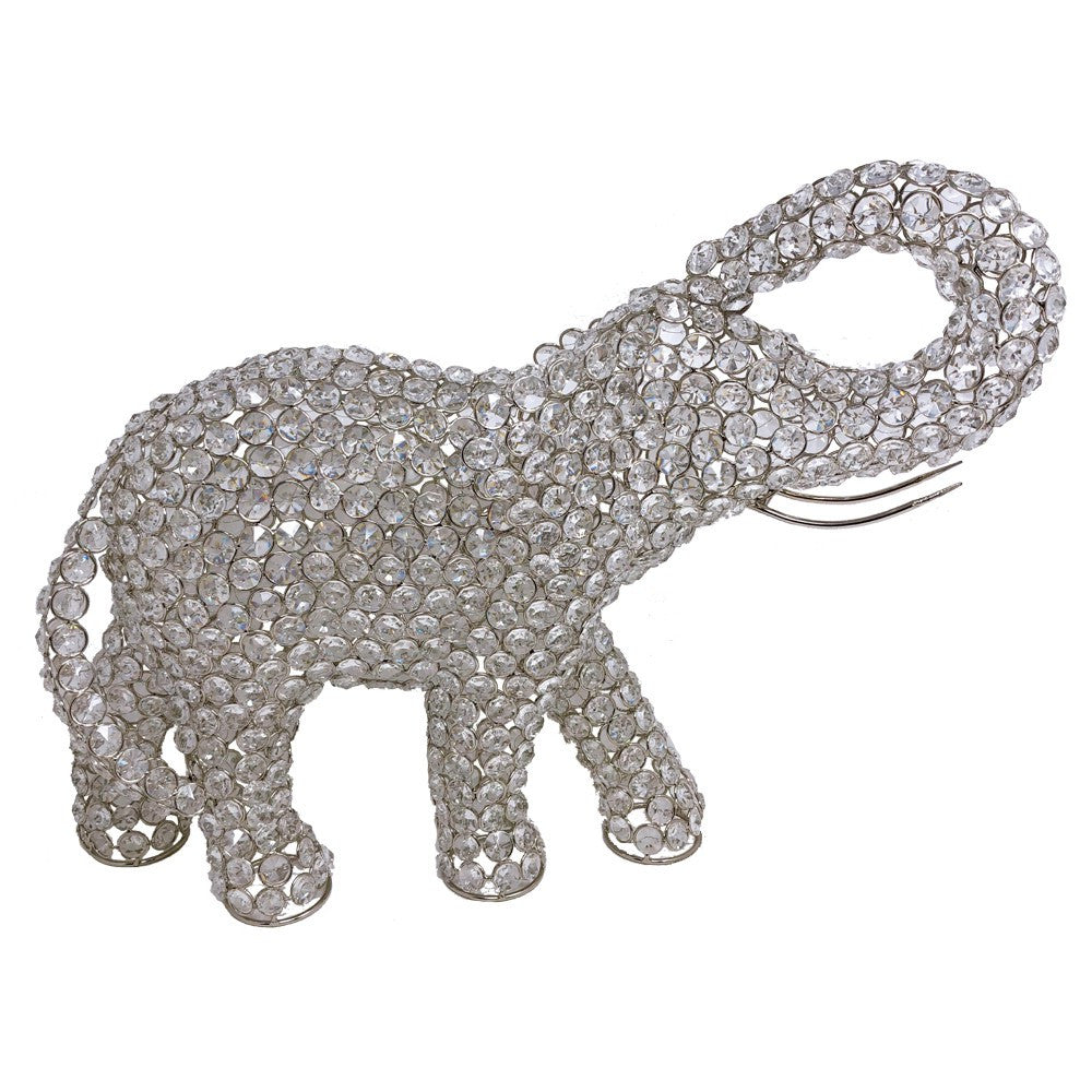 HomeRoots Silver and Faux Crystal Elephant Sculpture