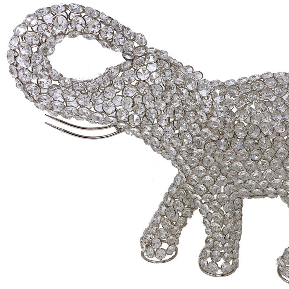 HomeRoots Silver and Faux Crystal Elephant Sculpture