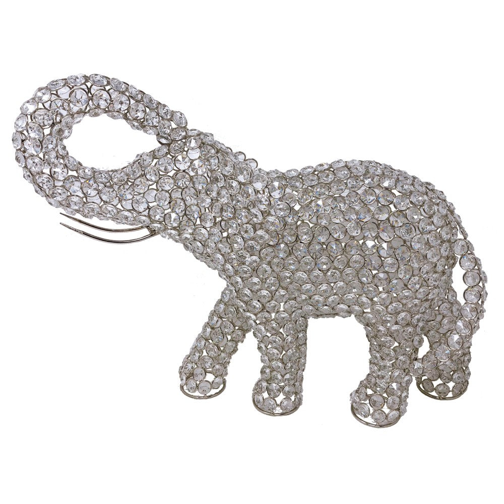 HomeRoots Silver and Faux Crystal Elephant Sculpture