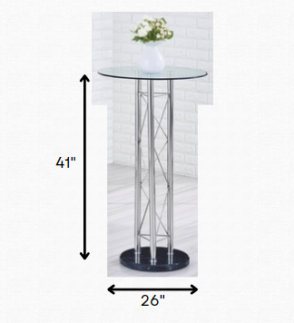 HomeRoots Silver metal chrome Glass top Bar Table