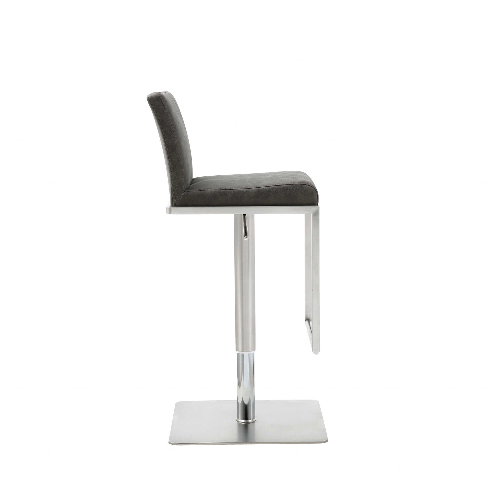 HomeRoots Sleek Dark Gray Faux Leather Adjustable Bar Stool