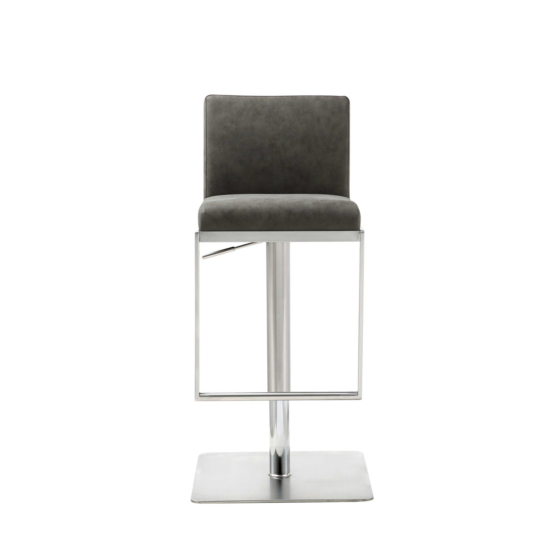 HomeRoots Sleek Dark Gray Faux Leather Adjustable Bar Stool