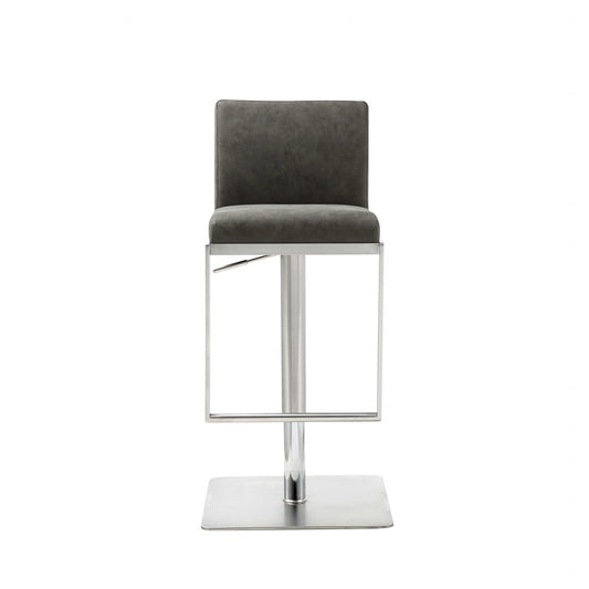 HomeRoots Sleek Dark Gray Faux Leather Adjustable Bar Stool