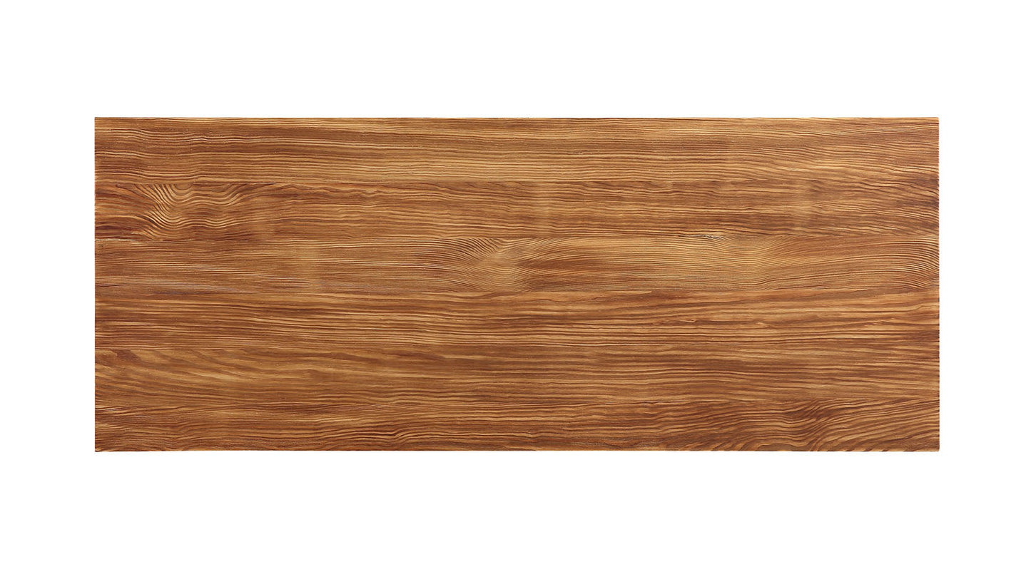 HomeRoots Sleek Natural Finish Rectanglular Top Bar Table With Gunmetal Finish