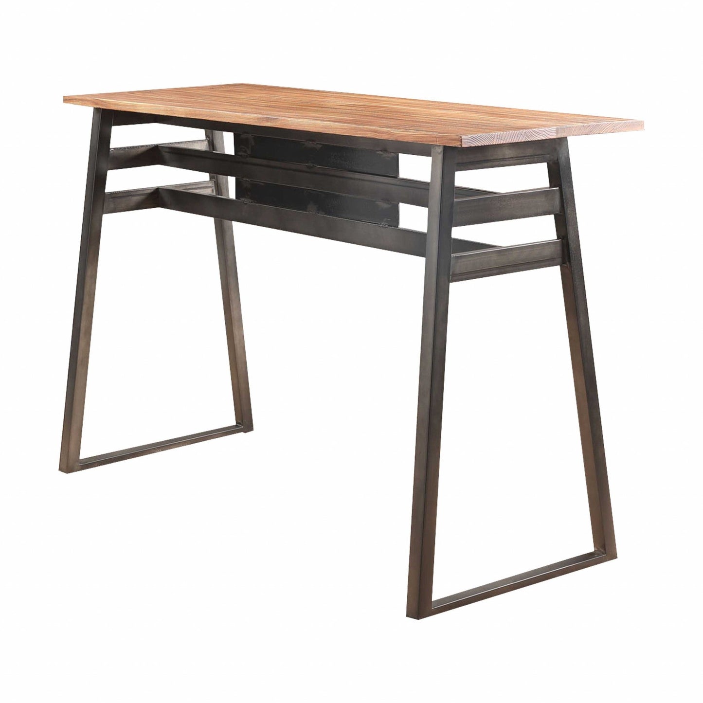 HomeRoots Sleek Natural Finish Rectanglular Top Bar Table With Gunmetal Finish