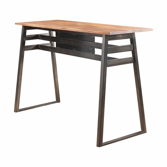 HomeRoots Sleek Natural Finish Rectanglular Top Bar Table With Gunmetal Finish
