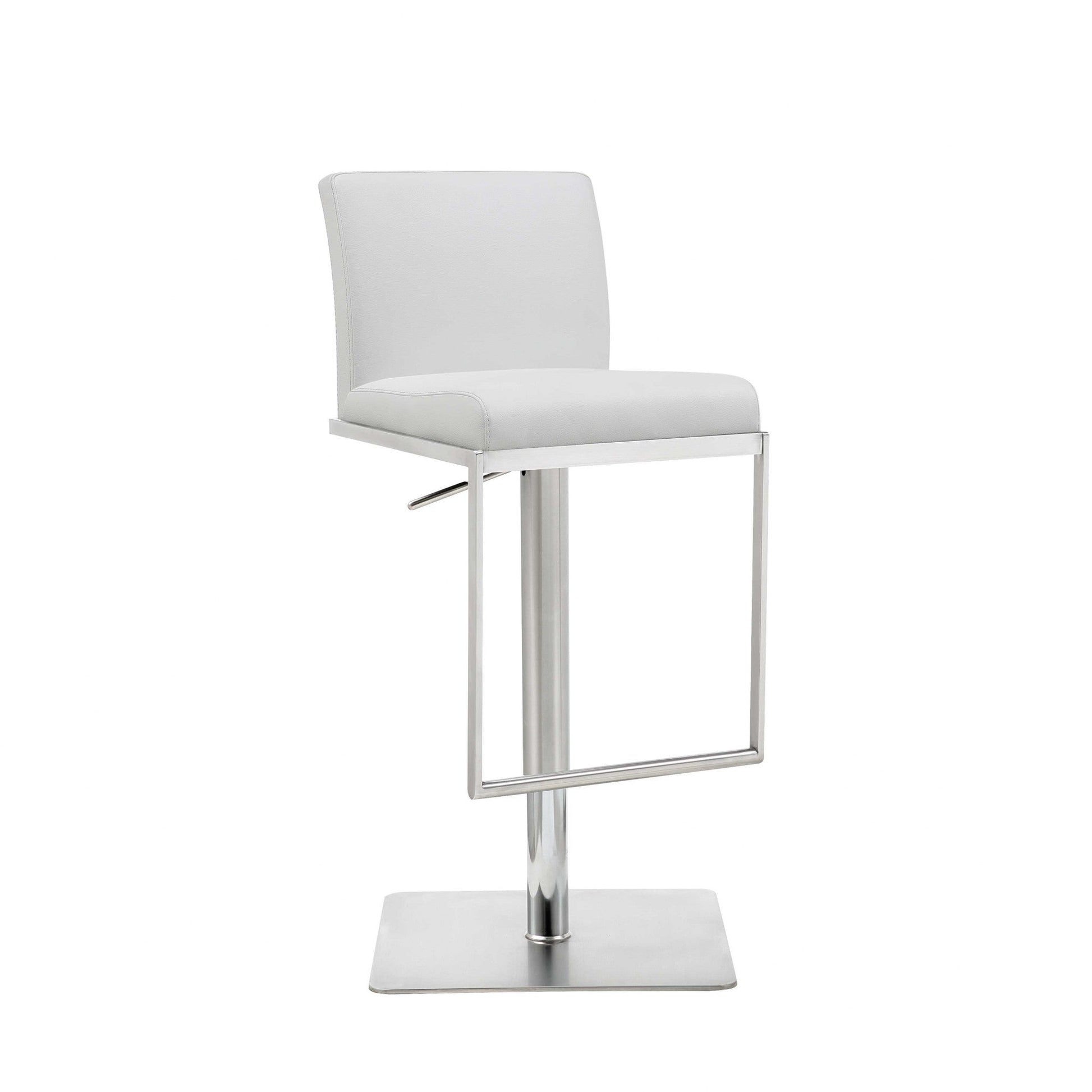 HomeRoots Sleek White Faux Leather Adjustable Bar Stool