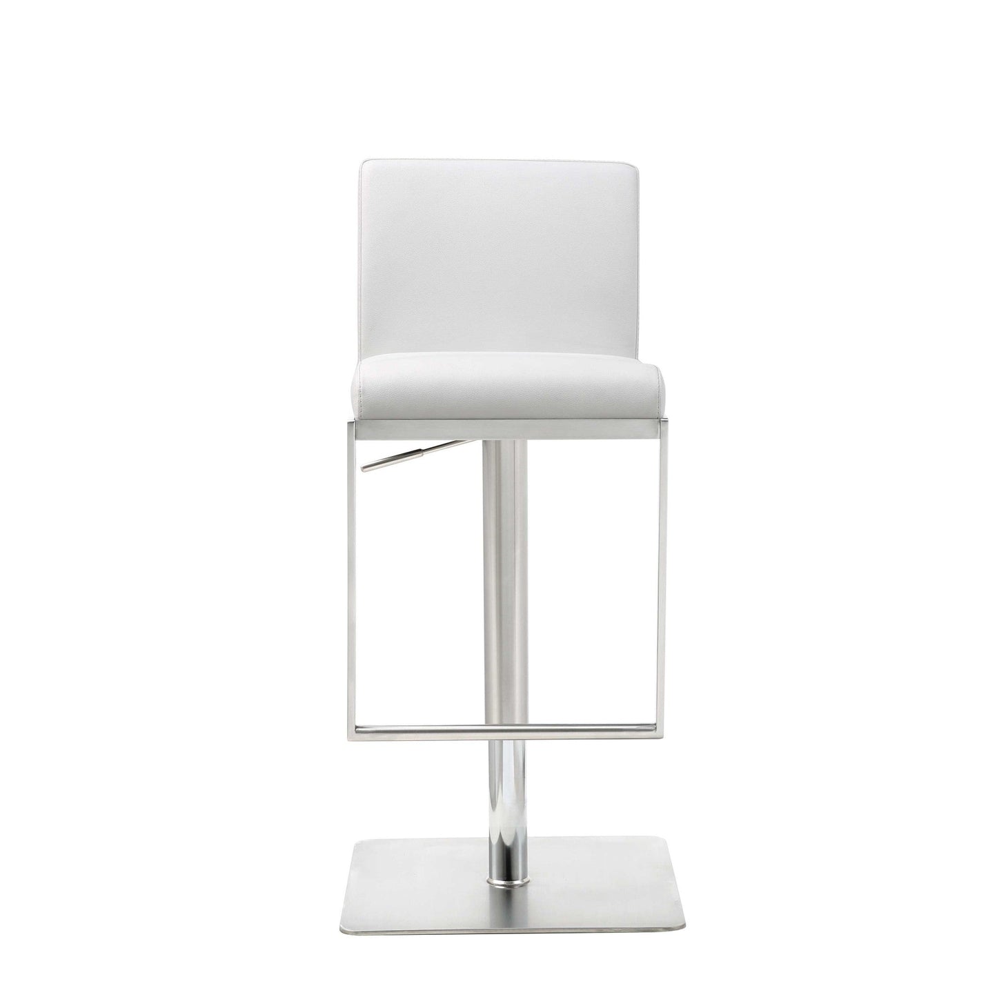 HomeRoots Sleek White Faux Leather Adjustable Bar Stool