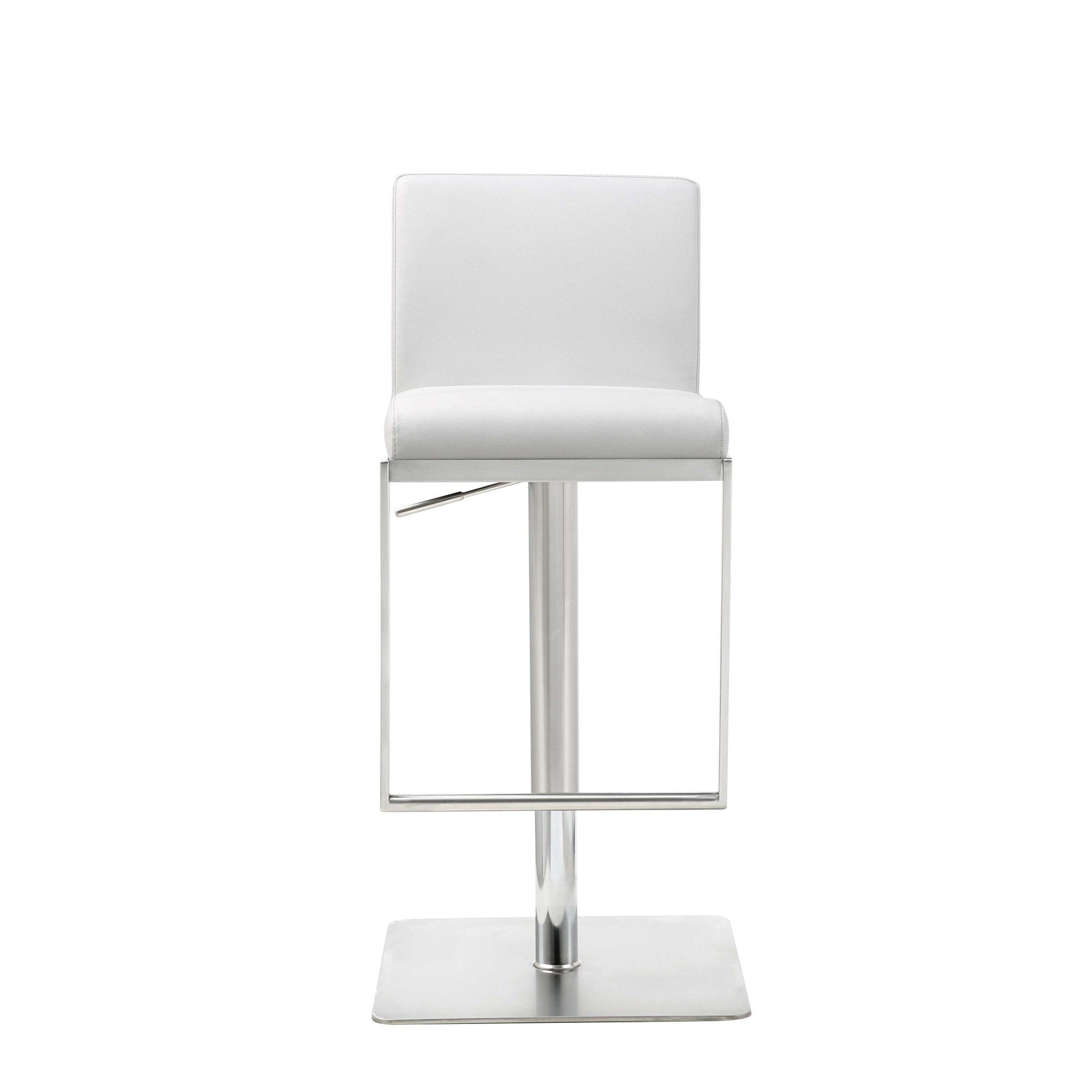 HomeRoots Sleek White Faux Leather Adjustable Bar Stool
