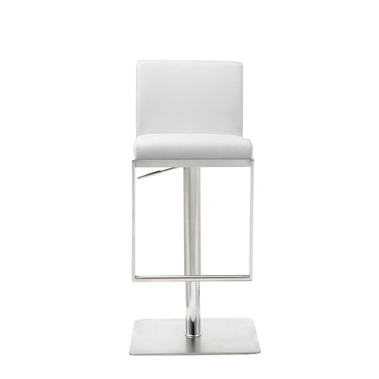 HomeRoots Sleek White Faux Leather Adjustable Bar Stool