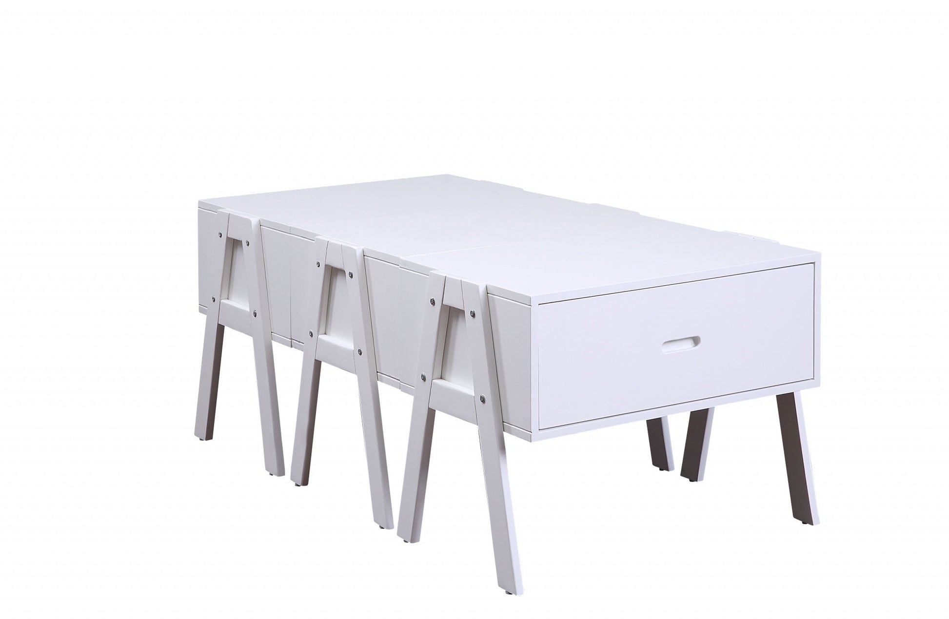 HomeRoots Sleek White Rectangular Convertible Coffee Table