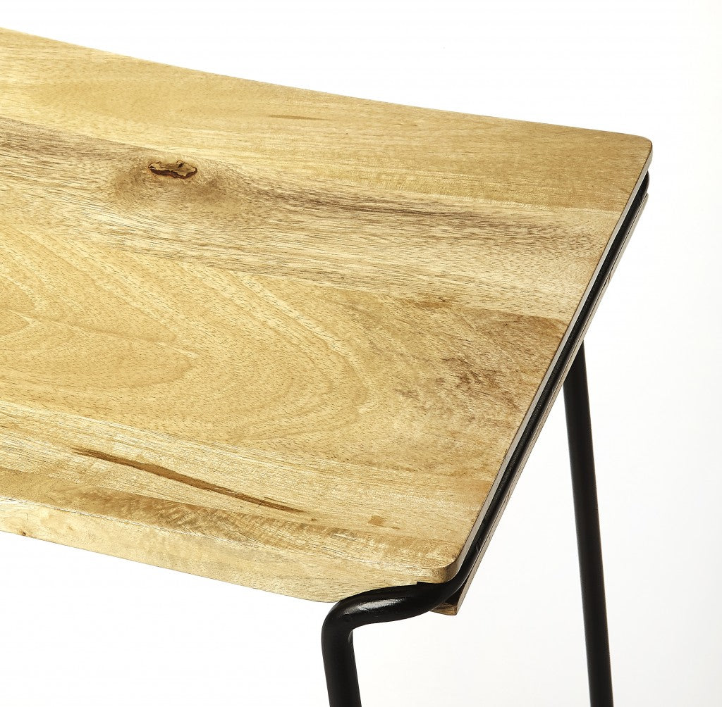 HomeRoots Sleek Wood And Black Metal Counter Stool