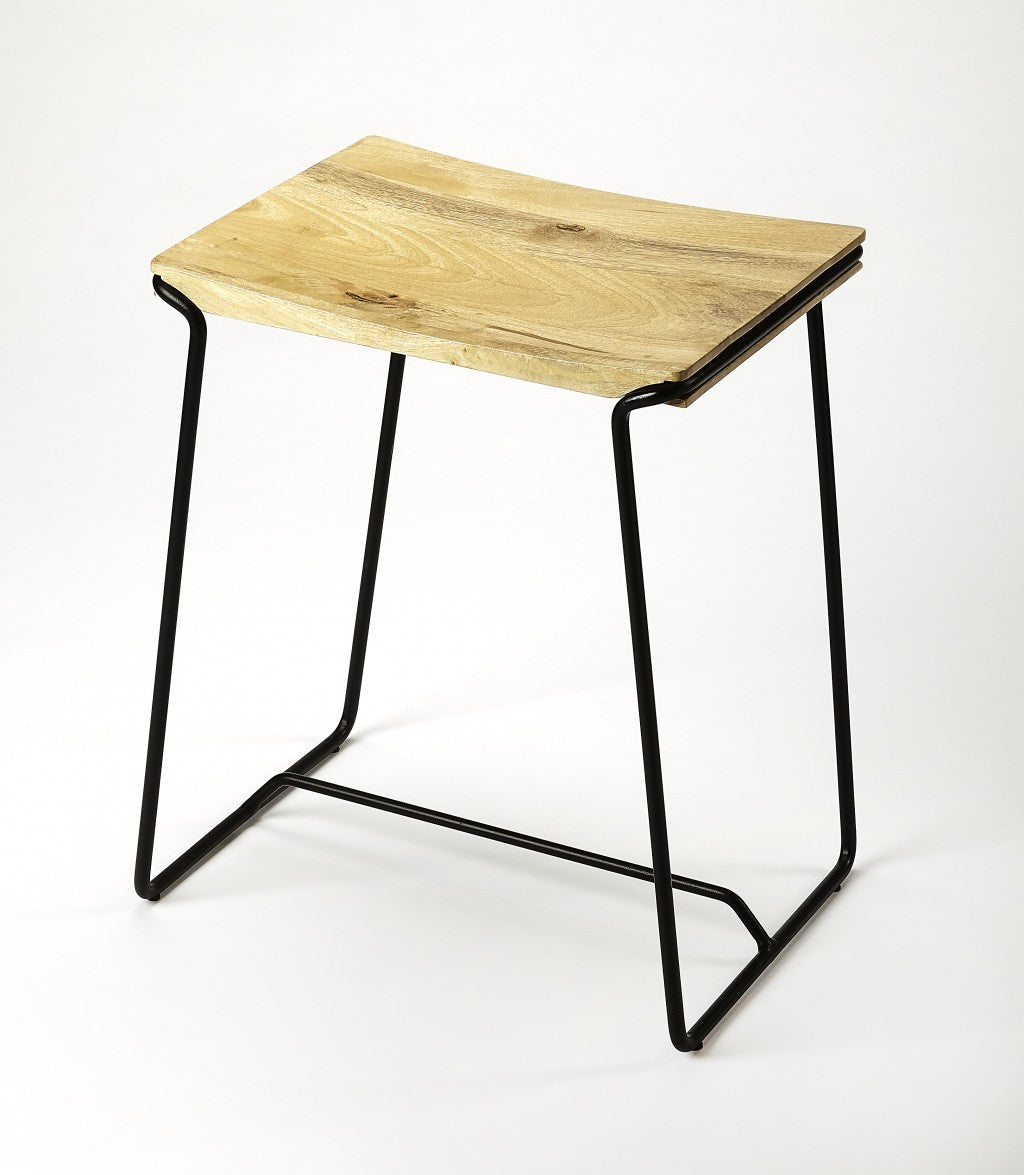 HomeRoots Sleek Wood And Black Metal Counter Stool