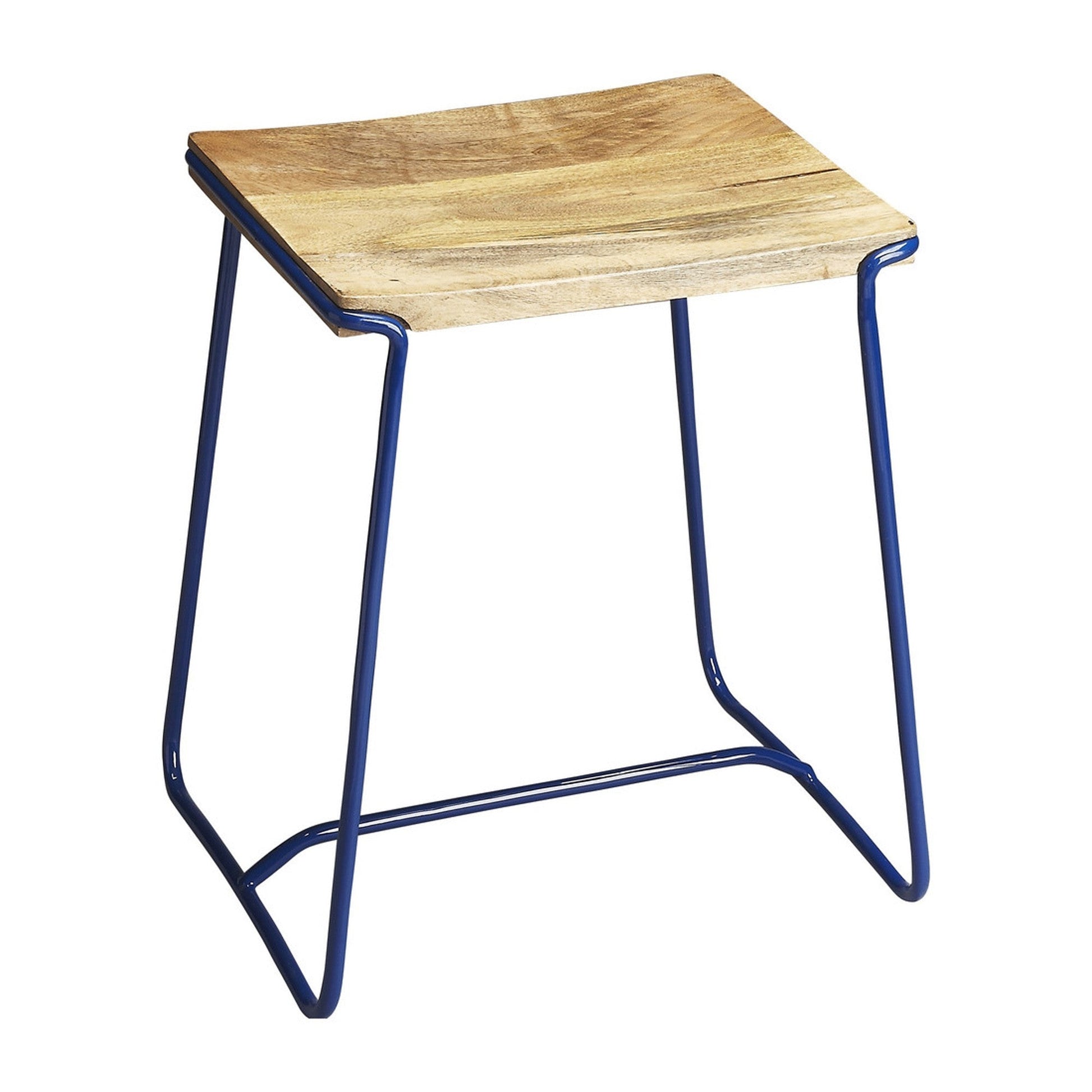 HomeRoots Sleek Wood And Blue Metal Counter Stool