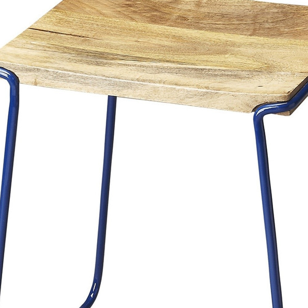 HomeRoots Sleek Wood And Blue Metal Counter Stool