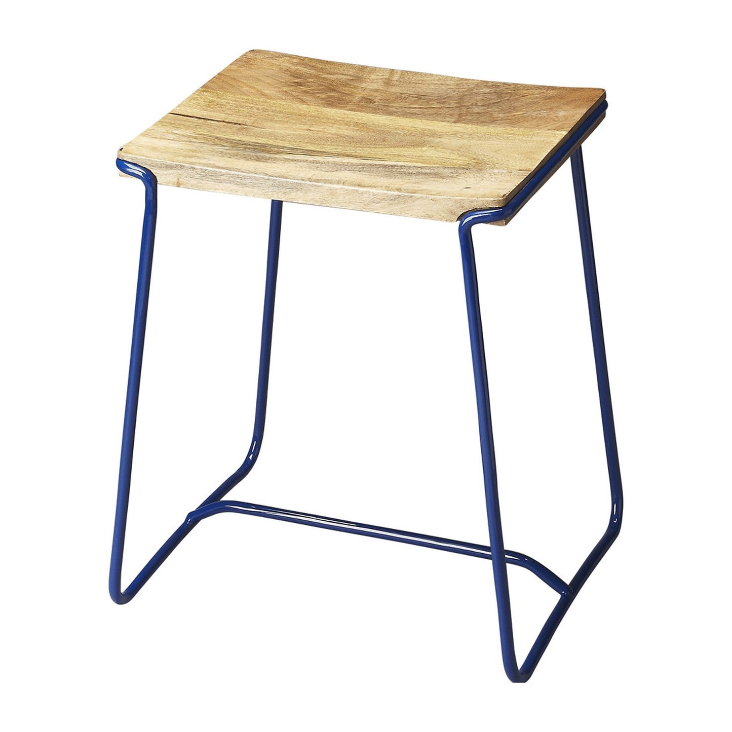 HomeRoots Sleek Wood And Blue Metal Counter Stool