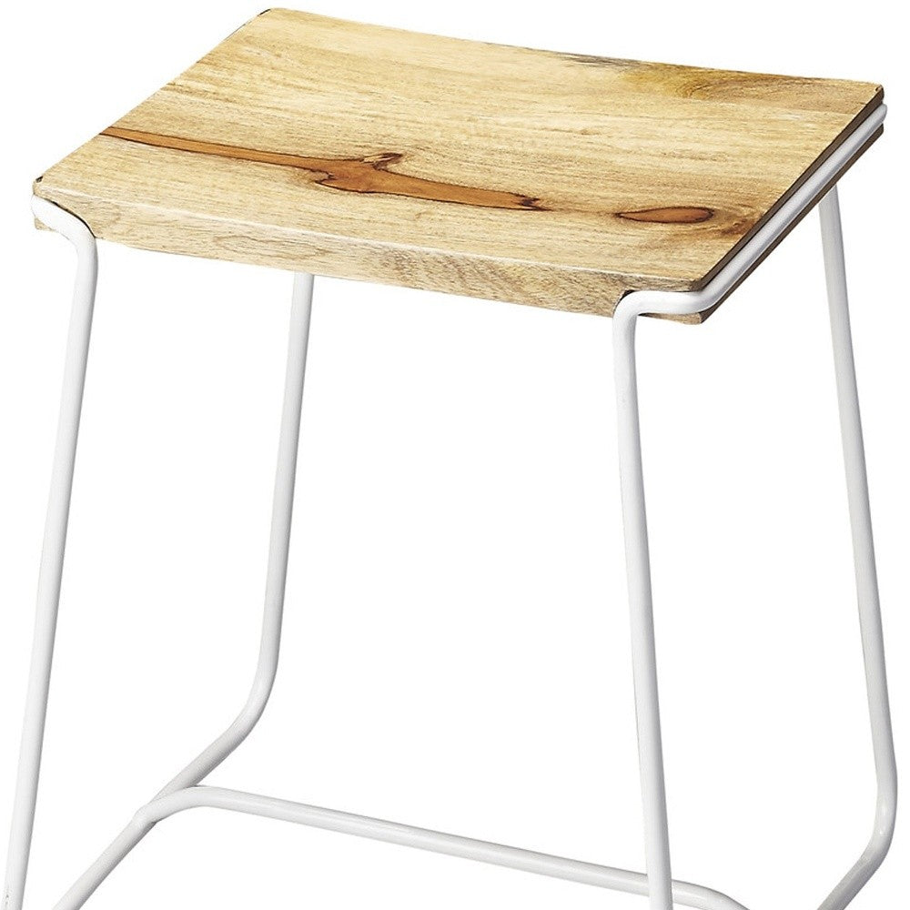 HomeRoots Sleek Wood And White Metal Counter Stool