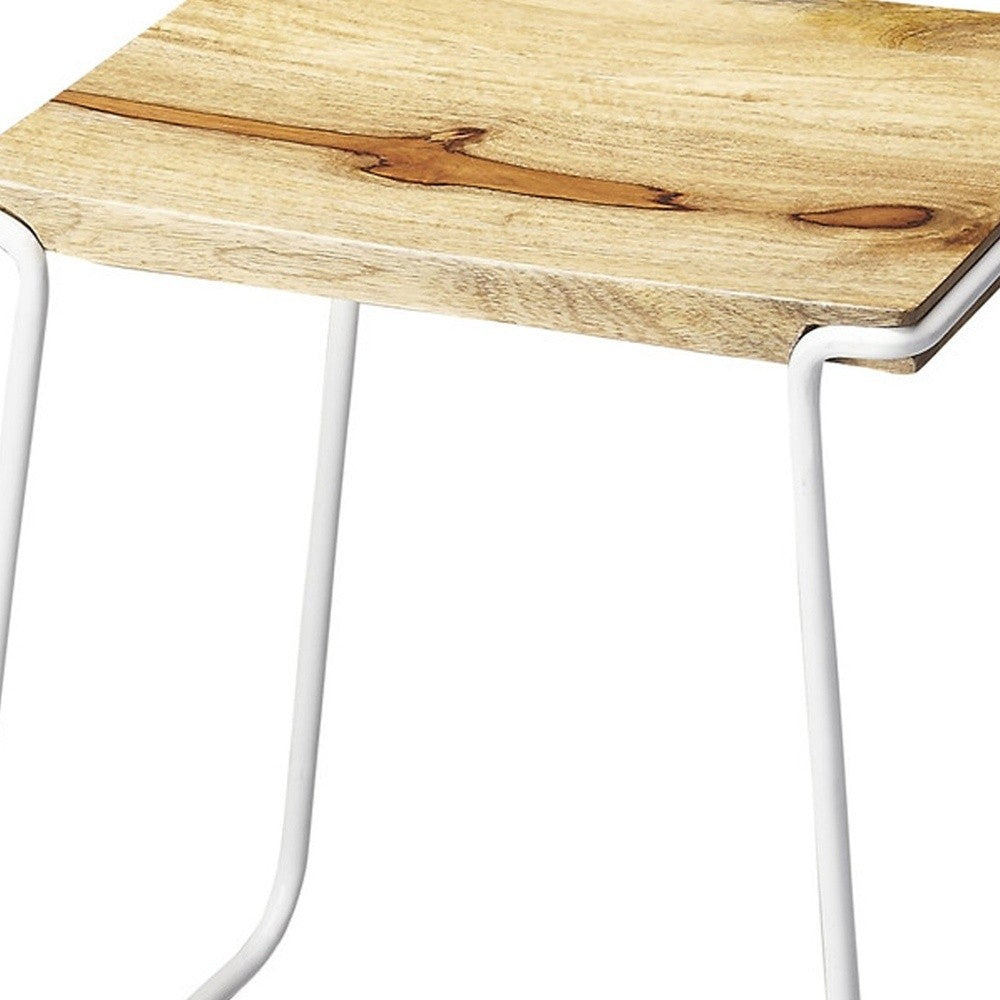 HomeRoots Sleek Wood And White Metal Counter Stool