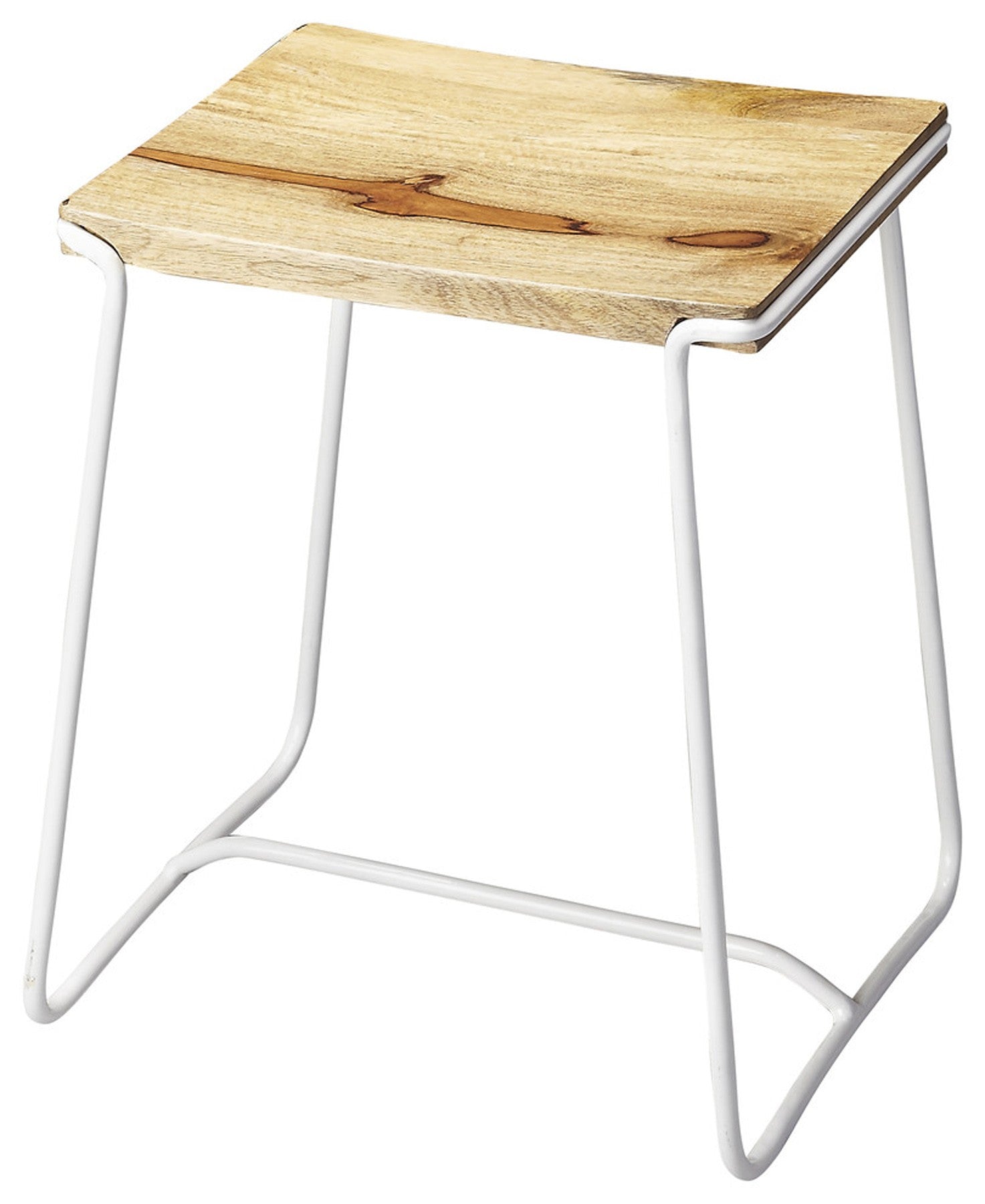 HomeRoots Sleek Wood And White Metal Counter Stool