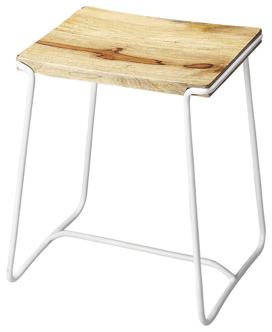 HomeRoots Sleek Wood And White Metal Counter Stool