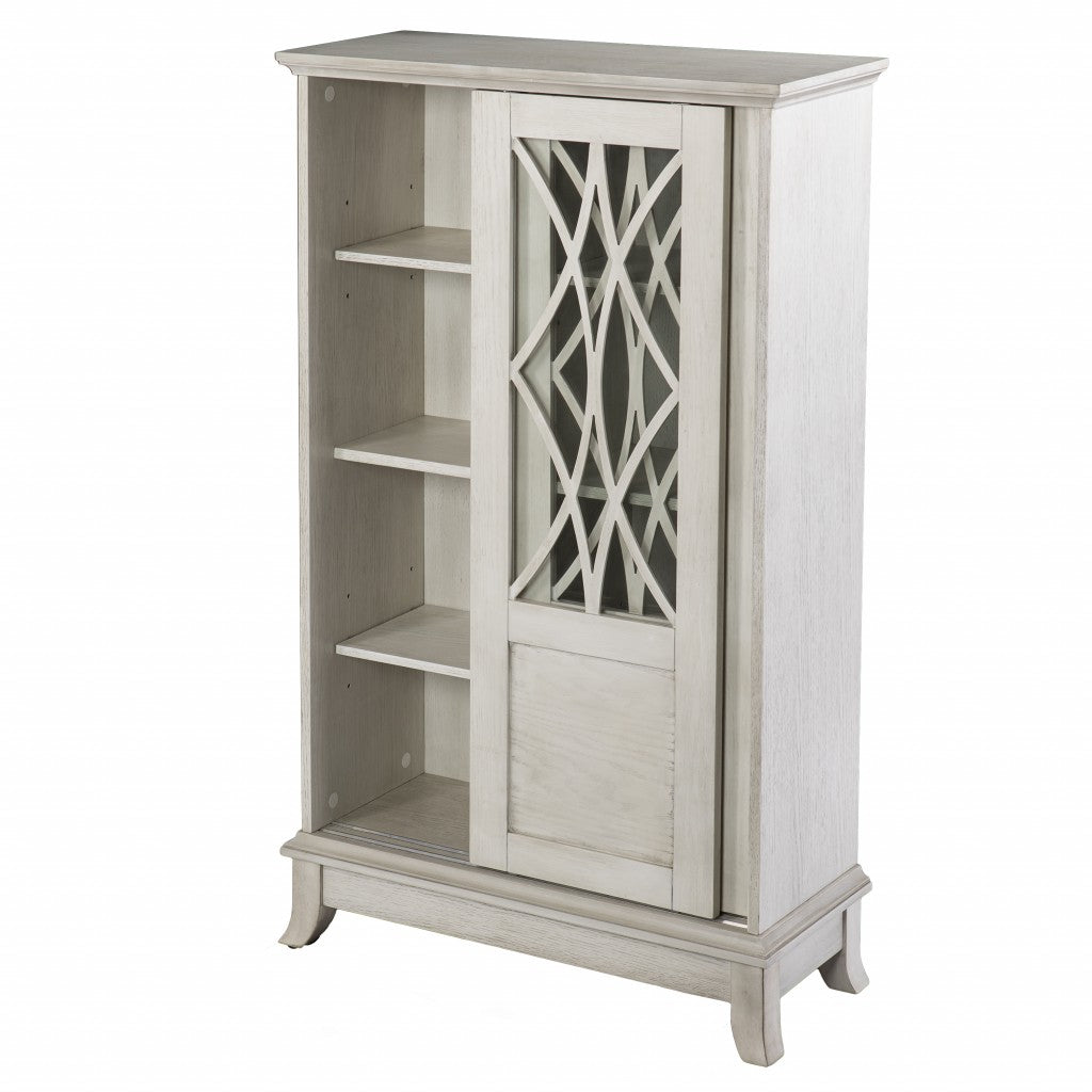 HomeRoots Sliding Double Door Accent Cabinet in Rustic White Finish