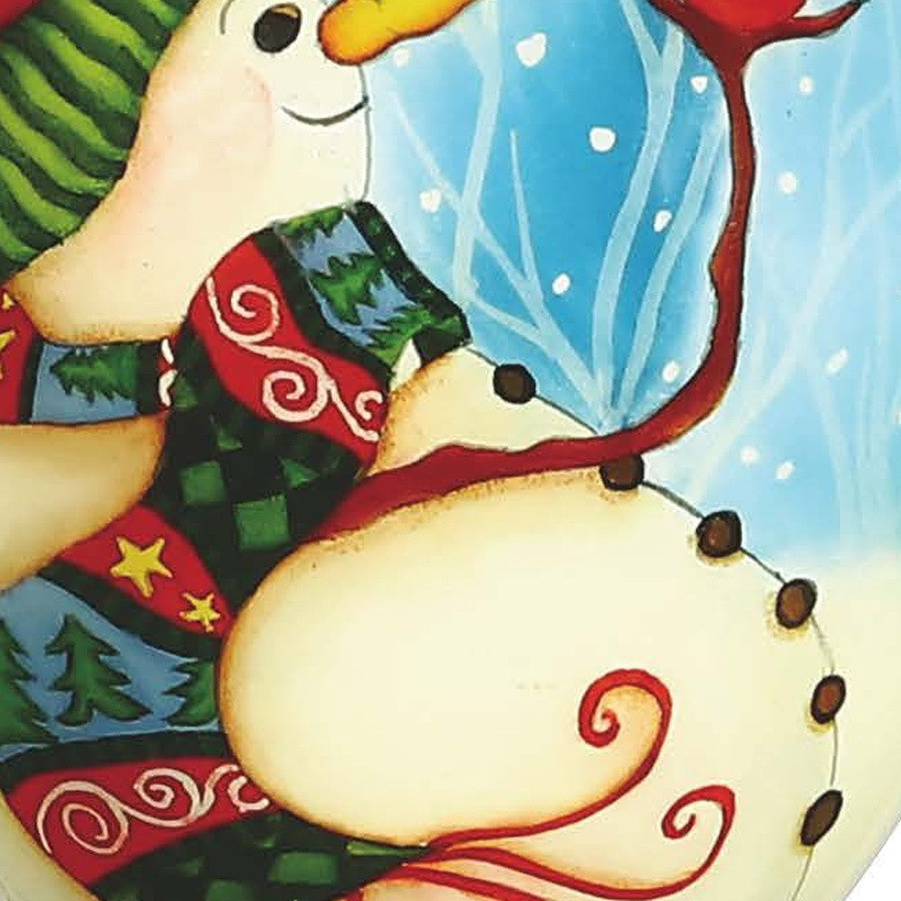 HomeRoots Snowman and Red Cardinal Hand Painted Mouth Blown Glass Ornament