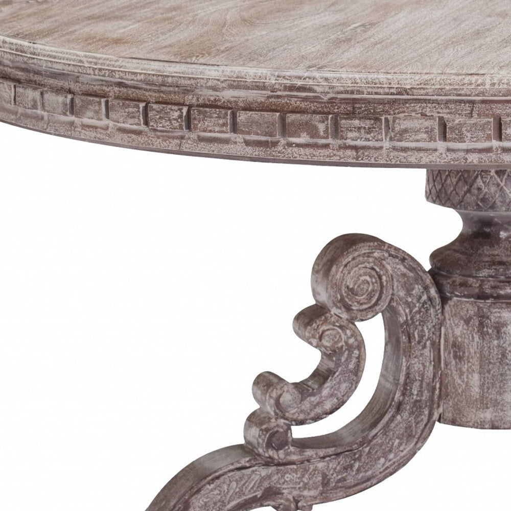 HomeRoots Solid Wood Round Dining Table With Whitewash Gray Finish