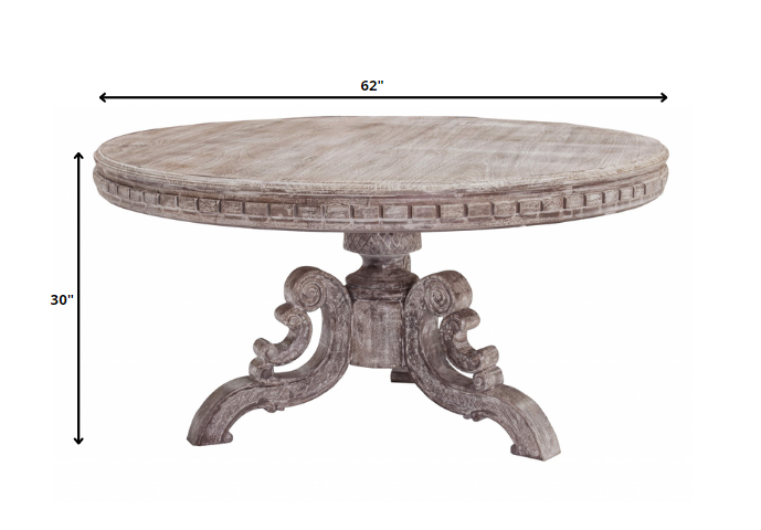 HomeRoots Solid Wood Round Dining Table With Whitewash Gray Finish